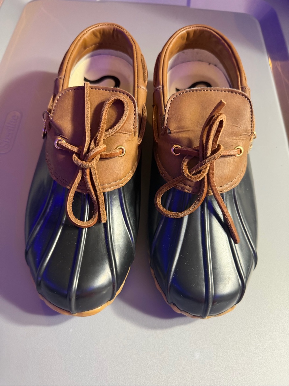 Sporto Brown and Black Duck-Style Leather Slip-On Shoes